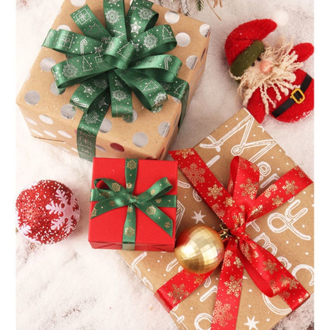 Gift custom polyester hot stamping satin Christmas ribbon (3)