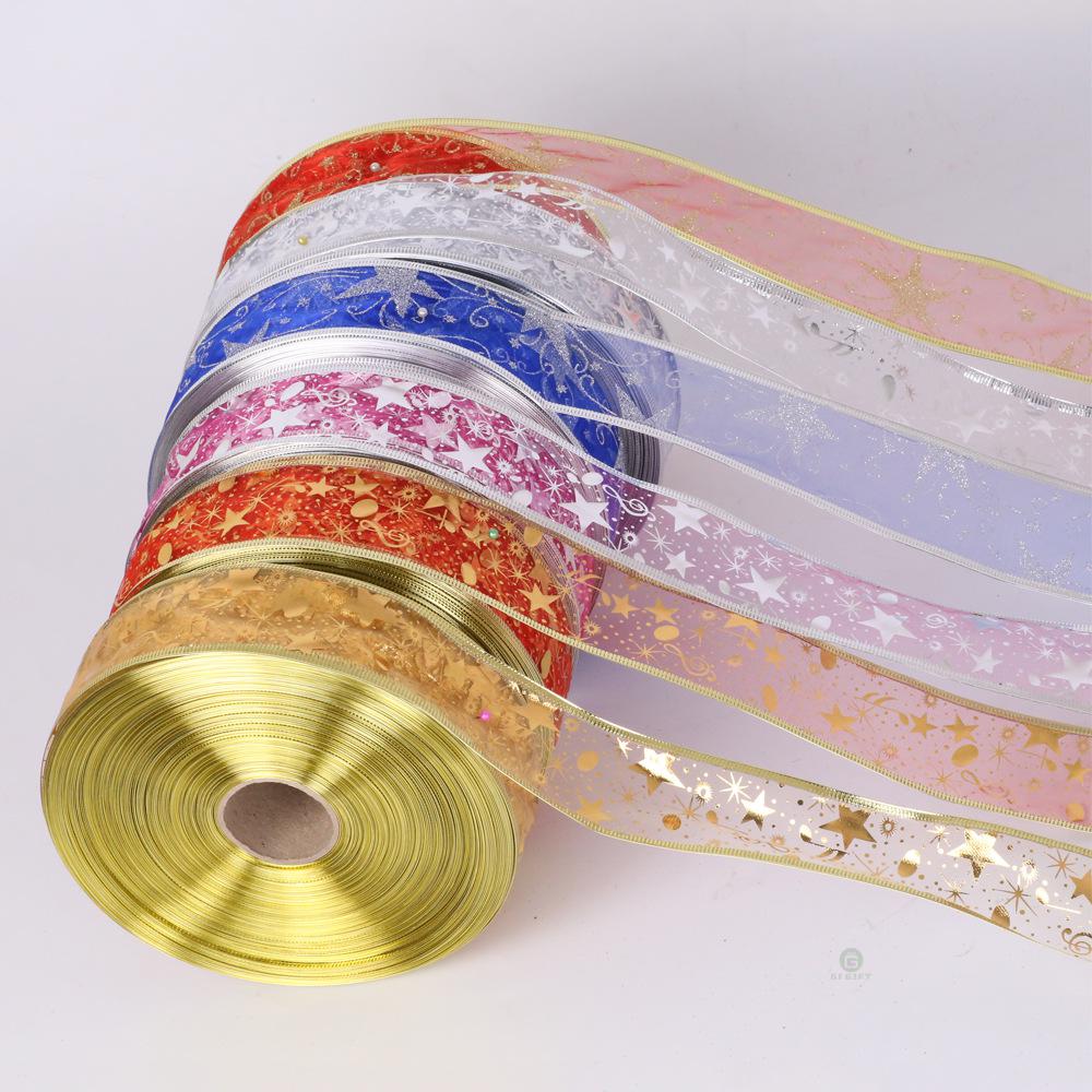 Luxury gold customized decoration wired ribbon (5)