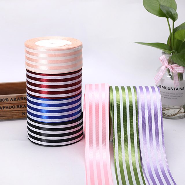Wholesale printed striped satin ribbon silk ribbon bouquet tie (2)