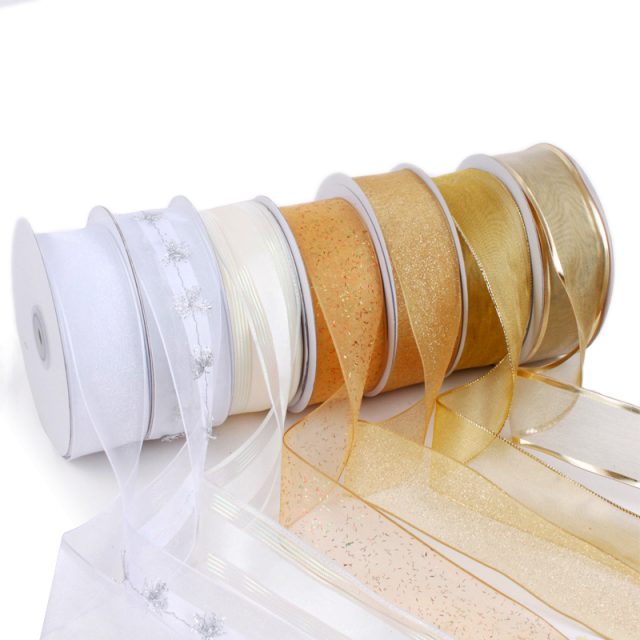 Wholesale wired ribbon gold line trim decoration (3)