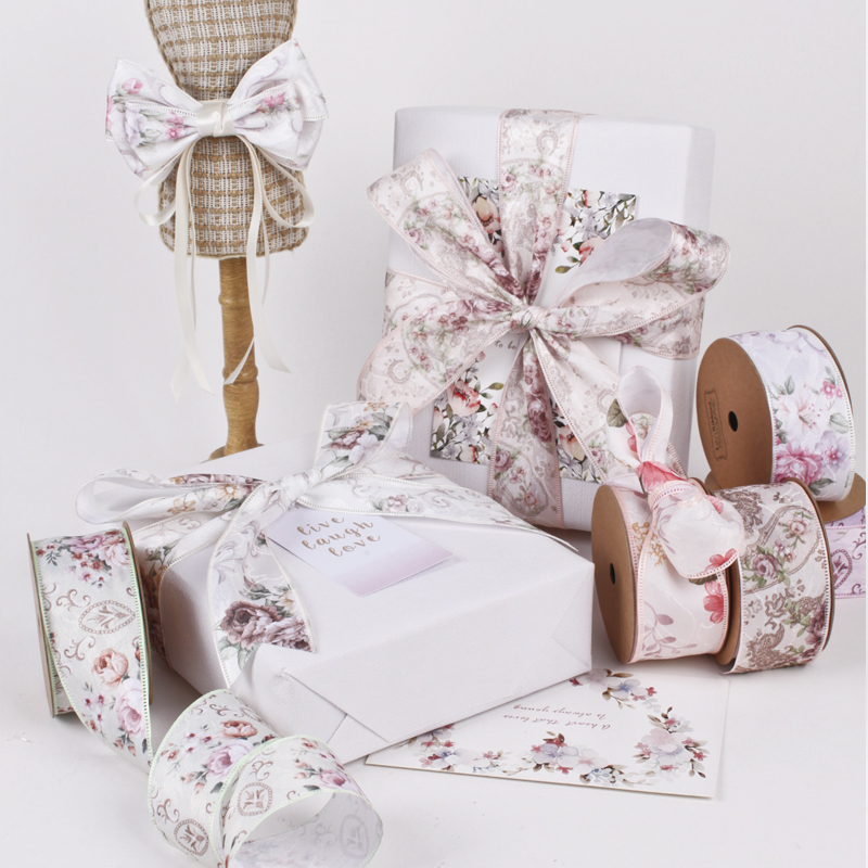 Factory stock gift vintage flower ribbon floral print ribbon