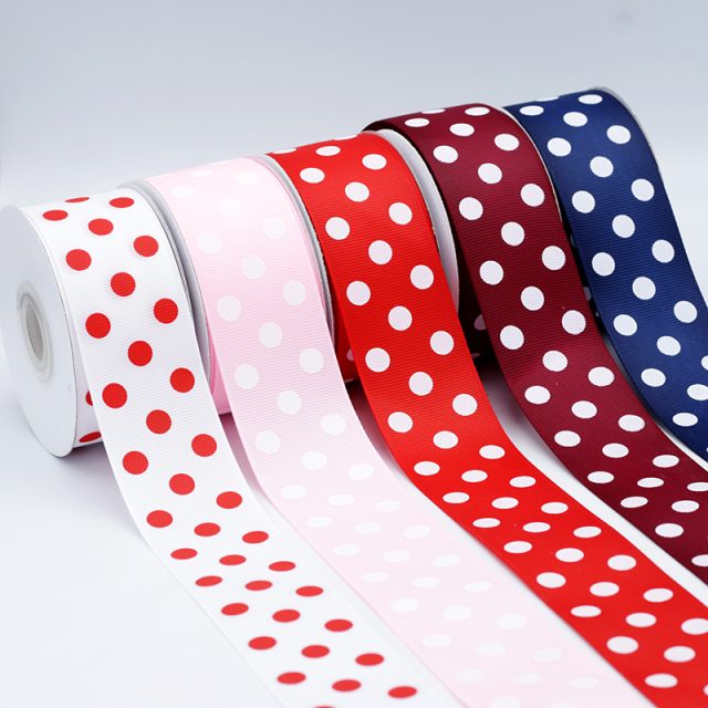Printed custom bowknot baking packaging polka dot ribbon (3)