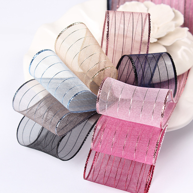 Wholesale glitter striped organza ribbon hair accessories (3)