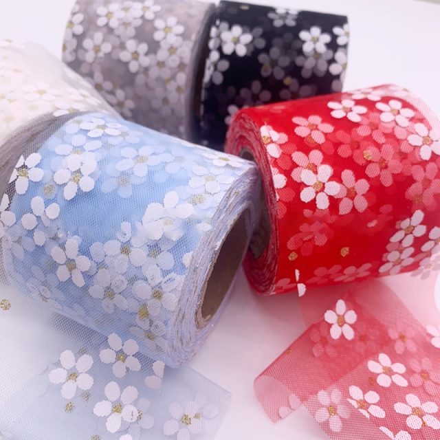 Wholesale printed ribbon floral transparent organza ribbon (2)